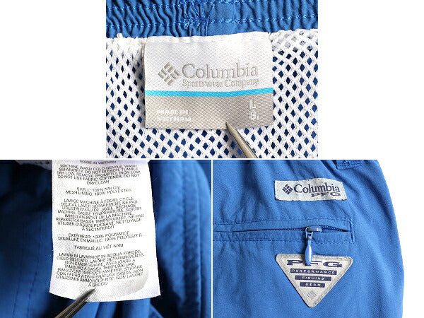 ■ コロンビア フィッシング ナイロン ショートパンツ メンズ L / 古着 Columbia スイム サーフ ショーツ 短パン 海パン PFG アウトドア 青