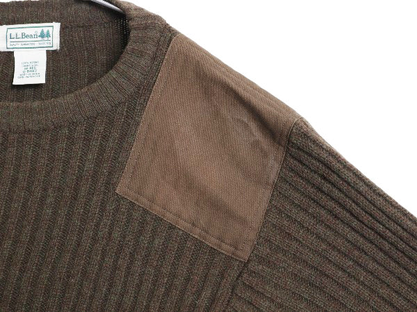 00s エルエルビーン コマンド ニット セーター メンズ M オールド 長袖ニット リブ編み メリノ ラム ウール エルボーパッチ 無地 ブラウン
