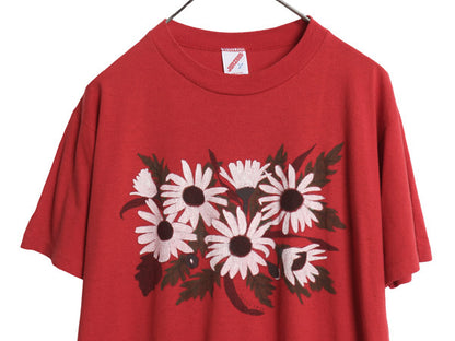 90s USA製 ボタニカル アート イラスト プリント Tシャツ メンズ レディース L / オールド グラフィック シングルステッチ フラワー レッド