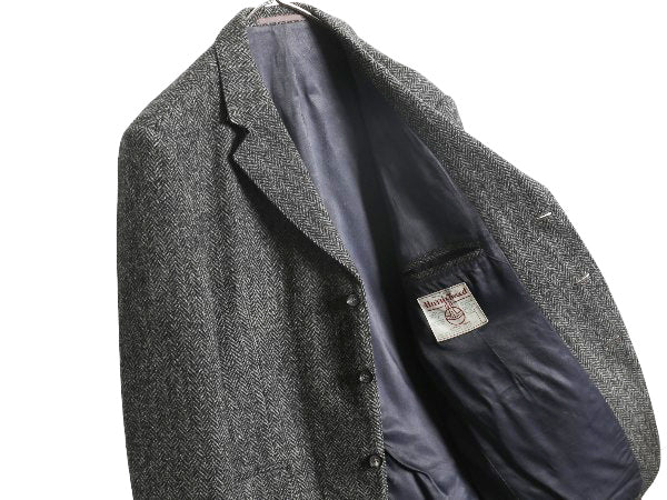 60s ハリスツイード テーラード ジャケット メンズ M 程/ ヴィンテージ ブレザー ヘビーウェイト ウール ツイード ヘリンボーン ストライプ
