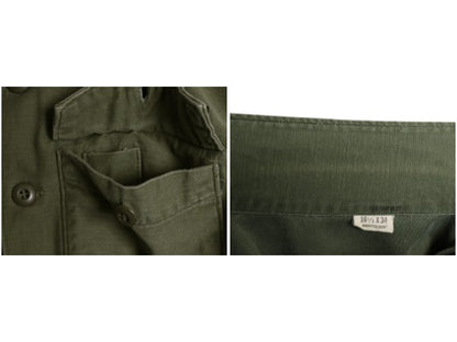 60s 米軍実物 US ARMY コットン サテン ユーティリティ シャツ L / ヴィンテージ 68年製 OG107 シャツ袖 2nd ミリタリー 軍物 ワッペン付き
