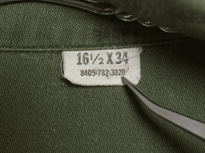 60s 米軍実物 US ARMY コットン サテン ユーティリティ シャツ L / ヴィンテージ 68年製 OG107 シャツ袖 2nd ミリタリー 軍物 ワッペン付き