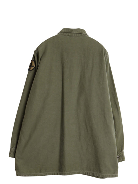 60s 米軍実物 US ARMY コットン サテン ユーティリティ シャツ L / ヴィンテージ 68年製 OG107 シャツ袖 2nd ミリタリー 軍物 ワッペン付き
