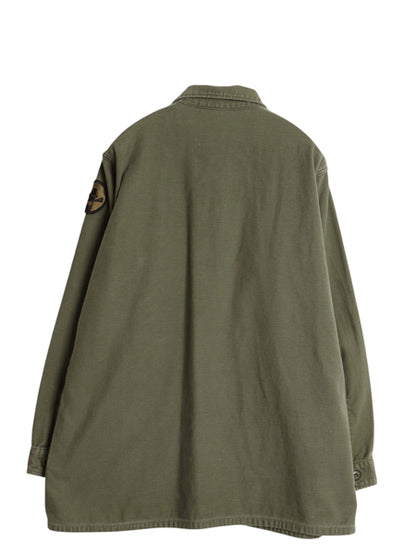 60s 米軍実物 US ARMY コットン サテン ユーティリティ シャツ L / ヴィンテージ 68年製 OG107 シャツ袖 2nd ミリタリー 軍物 ワッペン付き