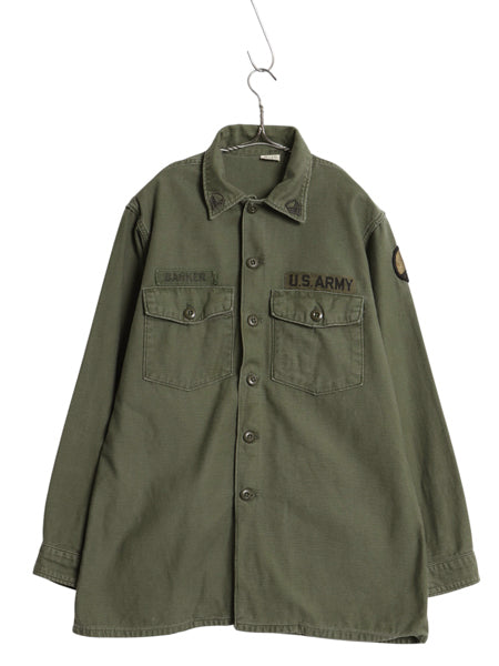 60s 米軍実物 US ARMY コットン サテン ユーティリティ シャツ L / ヴィンテージ 68年製 OG107 シャツ袖 2nd ミリタリー 軍物 ワッペン付き