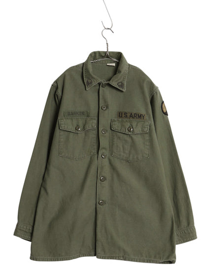 60s 米軍実物 US ARMY コットン サテン ユーティリティ シャツ L / ヴィンテージ 68年製 OG107 シャツ袖 2nd ミリタリー 軍物 ワッペン付き