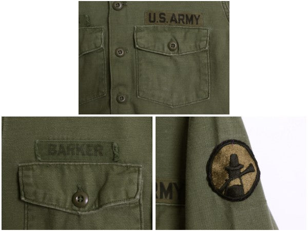 60s 米軍実物 US ARMY コットン サテン ユーティリティ シャツ L / ヴィンテージ 68年製 OG107 シャツ袖 2nd ミリタリー 軍物 ワッペン付き