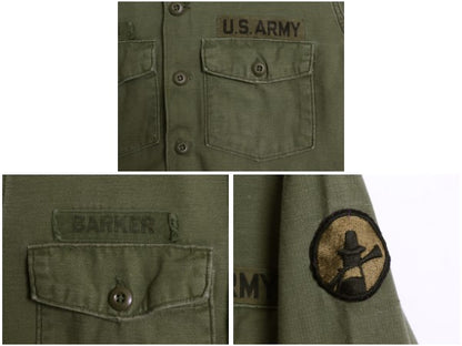 60s 米軍実物 US ARMY コットン サテン ユーティリティ シャツ L / ヴィンテージ 68年製 OG107 シャツ袖 2nd ミリタリー 軍物 ワッペン付き