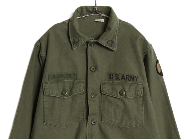 60s 米軍実物 US ARMY コットン サテン ユーティリティ シャツ L / ヴィンテージ 68年製 OG107 シャツ袖 2nd ミリタリー 軍物 ワッペン付き