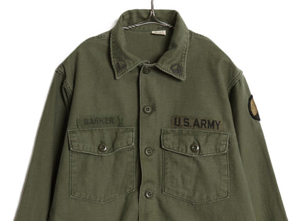 60s 米軍実物 US ARMY コットン サテン ユーティリティ シャツ L / ヴィンテージ 68年製 OG107 シャツ袖 2nd ミリタリー 軍物 ワッペン付き