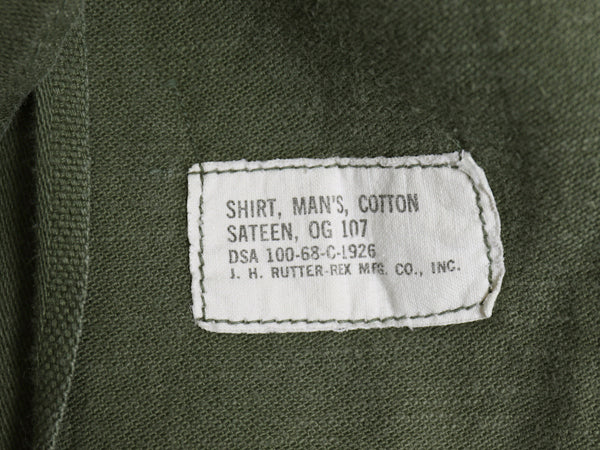 60s 米軍実物 US ARMY コットン サテン ユーティリティ シャツ L / ヴィンテージ 68年製 OG107 シャツ袖 2nd ミリタリー 軍物 ワッペン付き