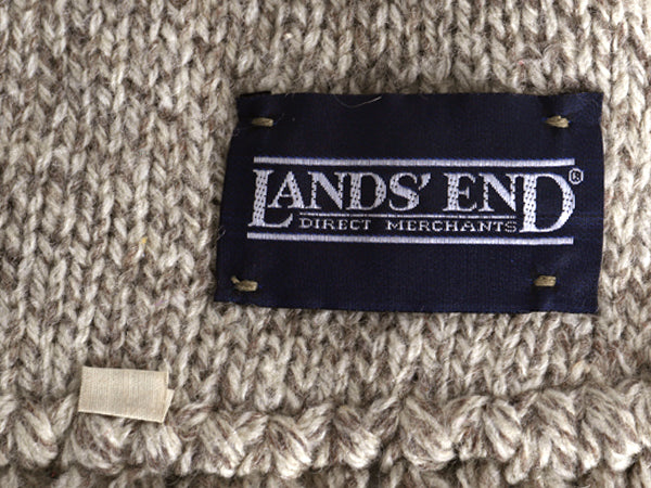 90s USA製 ランズエンド フリンジ付き マフラー メンズ レディース 古着 オールド ウール ミドルゲージ シンプル カジュアル オートミール 