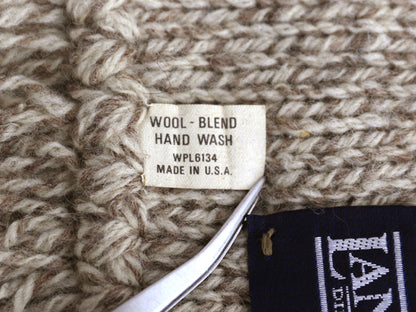 90s USA製 ランズエンド フリンジ付き マフラー メンズ レディース 古着 オールド ウール ミドルゲージ シンプル カジュアル オートミール 