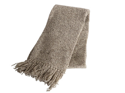 90s USA製 ランズエンド フリンジ付き マフラー メンズ レディース 古着 オールド ウール ミドルゲージ シンプル カジュアル オートミール 