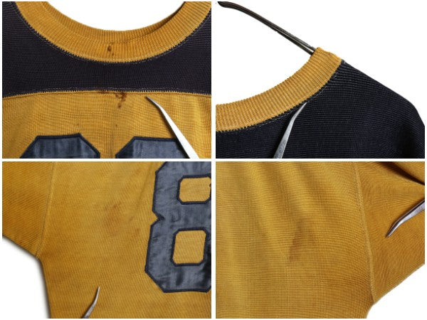 40s 50s ★ レーヨン フットボール Tシャツ メンズ XL 程 ヴィンテージ 長袖 ロンT ヘビーウェイト ナンバリング ツートン 大きいサイズ 黄