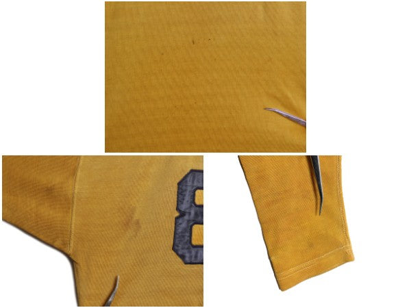 40s 50s ★ レーヨン フットボール Tシャツ メンズ XL 程 ヴィンテージ 長袖 ロンT ヘビーウェイト ナンバリング ツートン 大きいサイズ 黄