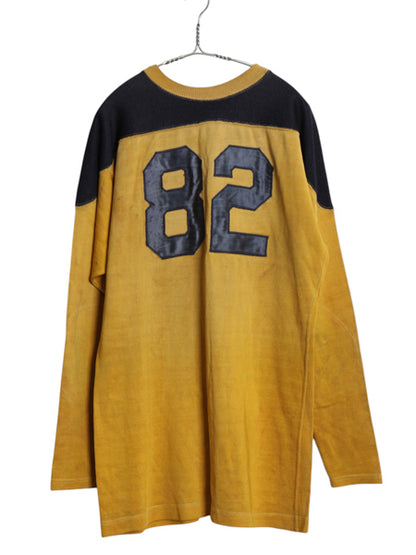40s 50s ★ レーヨン フットボール Tシャツ メンズ XL 程 ヴィンテージ 長袖 ロンT ヘビーウェイト ナンバリング ツートン 大きいサイズ 黄