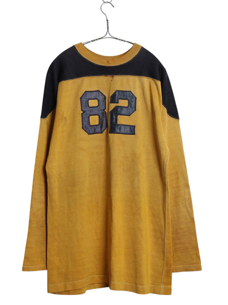 40s 50s ★ レーヨン フットボール Tシャツ メンズ XL 程 ヴィンテージ 長袖 ロンT ヘビーウェイト ナンバリング ツートン 大きいサイズ 黄