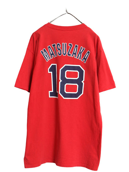 レッドソックス 松坂大輔 両面 プリント Tシャツ メンズ XL MLB オフィシャル マジェスティック 大リーグ 野球 カットソー 大きいサイズ 赤