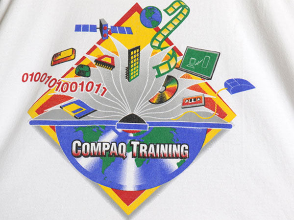90s 00s ★ COMPAQ アート イラスト プリント Tシャツ メンズ XL / 古着 オールド 当時物 企業物 コンピューター テック グラフィック 白