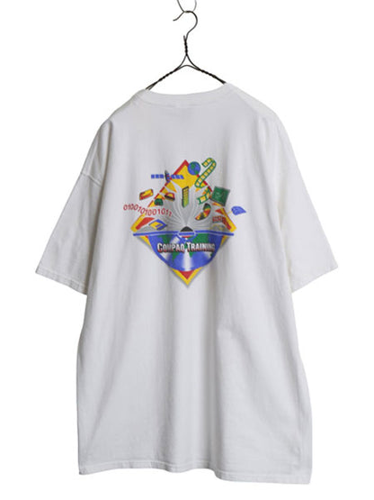 90s 00s ★ COMPAQ アート イラスト プリント Tシャツ メンズ XL / 古着 オールド 当時物 企業物 コンピューター テック グラフィック 白