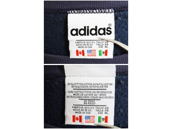 90s USA製 アディダス ワンポイント スウェット メンズ XL オールド トレーナー ヘビーウエイト 裏起毛 クルーネック 大きいサイズ 3ライン