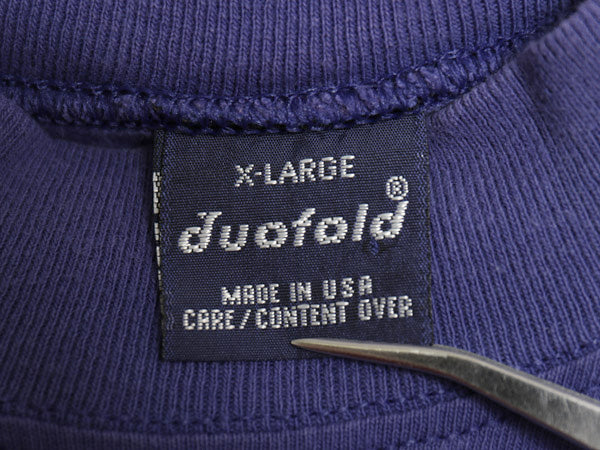 90s USA製 デュオフォールド モックネック 長袖 Tシャツ メンズ XL / オールド ロンT 無地 ヘビーウェイト コットン パープル 大きいサイズ