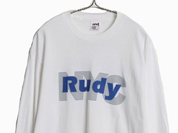 90s USA製 両面 プリント 長袖 Tシャツ メンズ L オールド ロンT ロングTシャツ ヘビーウェイト シングルステッチ メッセージ 白T アンビル