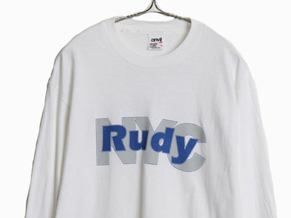 90s USA製 両面 プリント 長袖 Tシャツ メンズ L オールド ロンT ロングTシャツ ヘビーウェイト シングルステッチ メッセージ 白T アンビル