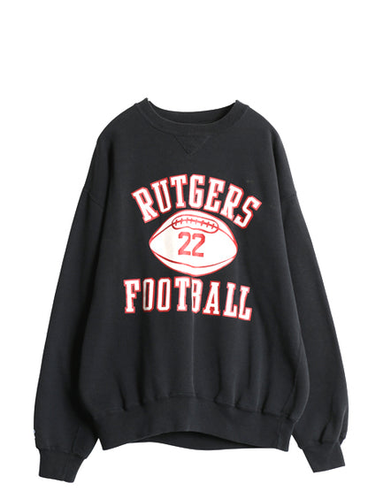 90s USA製 ラッセル 3段 カレッジ フットボール プリント スウェット メンズ XL / オールド トレーナー 裏起毛 前V 大きいサイズ ブラック