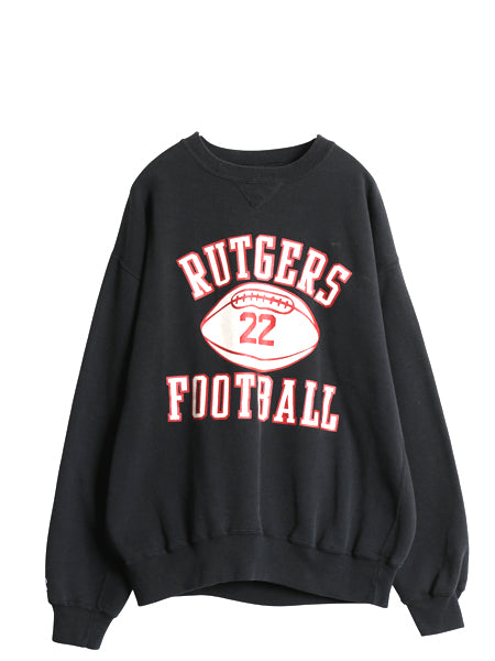 90s USA製 ラッセル 3段 カレッジ フットボール プリント スウェット メンズ XL / オールド トレーナー 裏起毛 前V 大きいサイズ ブラック