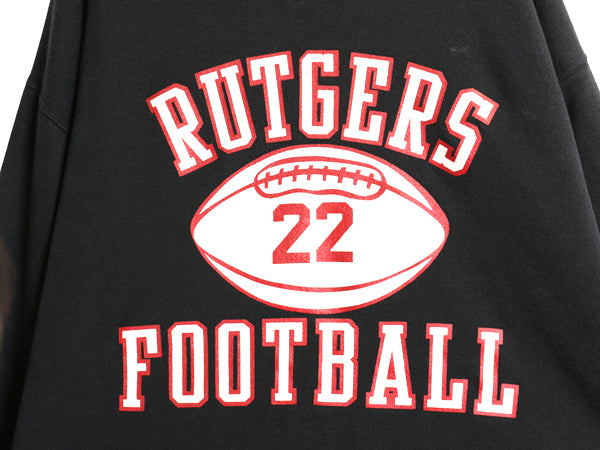 90s USA製 ラッセル 3段 カレッジ フットボール プリント スウェット メンズ XL / オールド トレーナー 裏起毛 前V 大きいサイズ ブラック