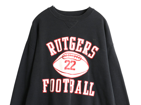 90s USA製 ラッセル 3段 カレッジ フットボール プリント スウェット メンズ XL / オールド トレーナー 裏起毛 前V 大きいサイズ ブラック