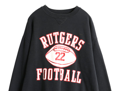 90s USA製 ラッセル 3段 カレッジ フットボール プリント スウェット メンズ XL / オールド トレーナー 裏起毛 前V 大きいサイズ ブラック
