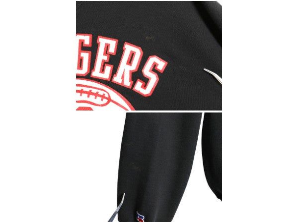 90s USA製 ラッセル 3段 カレッジ フットボール プリント スウェット メンズ XL / オールド トレーナー 裏起毛 前V 大きいサイズ ブラック