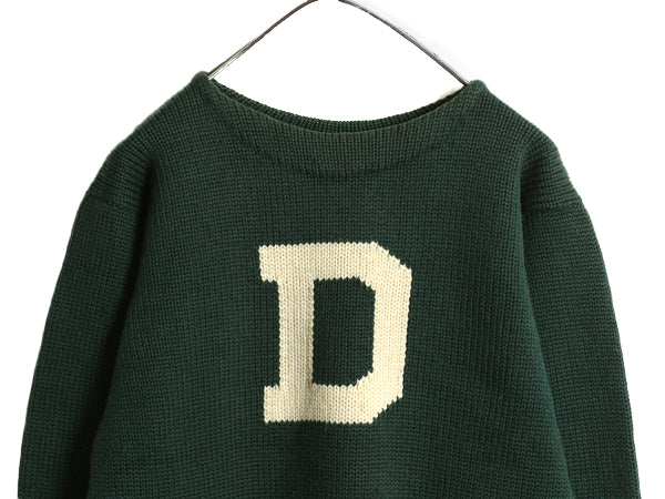 30s ★ ダートマス レタード ニット セーター メンズ M / 古着 ヴィンテージ アワード ヘビーウェイト ウール ローゲージ ボートネック 緑