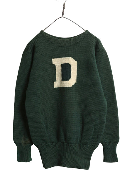 30s ★ ダートマス レタード ニット セーター メンズ M / 古着 ヴィンテージ アワード ヘビーウェイト ウール ローゲージ ボートネック 緑