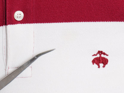 ブルックスブラザーズ 鹿の子 半袖 ポロシャツ メンズ S / SLIM FIT ワンポイント ロゴ 刺繍 カットソー コットン ボーダー トリコカラー