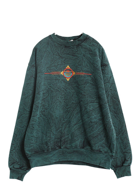 90s USA製 ネイティブ 刺繍 スウェット メンズ L / オールド シンボル グラフィック トレーナー ケミカルウォッシュ ヘビーウェイト 裏起毛