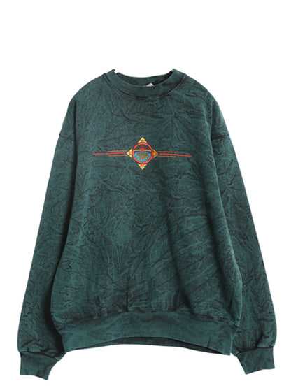 90s USA製 ネイティブ 刺繍 スウェット メンズ L / オールド シンボル グラフィック トレーナー ケミカルウォッシュ ヘビーウェイト 裏起毛