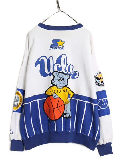 90s スターター 総柄 カレッジ プリント スウェット メンズ L オールド トレーナー 裏起毛 バスケ UCLA キャラクター 刺繍 ヘビーウェイト