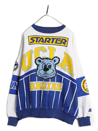 90s スターター 総柄 カレッジ プリント スウェット メンズ L オールド トレーナー 裏起毛 バスケ UCLA キャラクター 刺繍 ヘビーウェイト