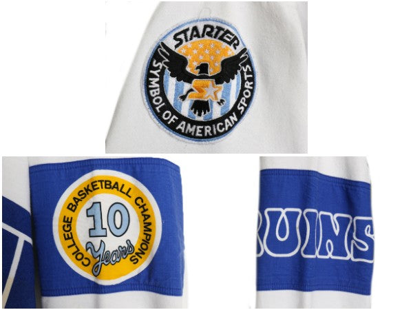 90s スターター 総柄 カレッジ プリント スウェット メンズ L オールド トレーナー 裏起毛 バスケ UCLA キャラクター 刺繍 ヘビーウェイト
