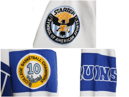90s スターター 総柄 カレッジ プリント スウェット メンズ L オールド トレーナー 裏起毛 バスケ UCLA キャラクター 刺繍 ヘビーウェイト