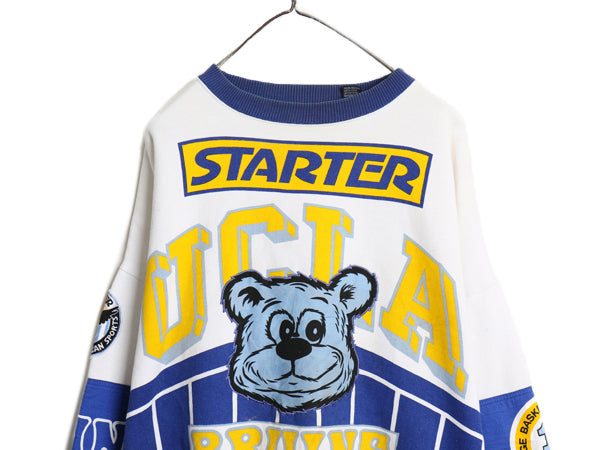 90s スターター 総柄 カレッジ プリント スウェット メンズ L オールド トレーナー 裏起毛 バスケ UCLA キャラクター 刺繍 ヘビーウェイト