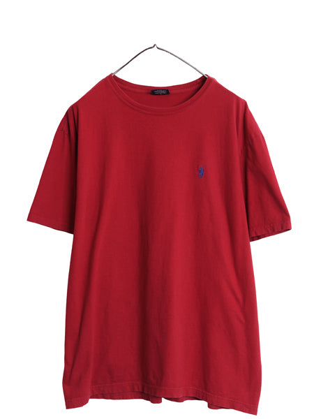 90s ポロ ラルフローレン 半袖 Tシャツ メンズ L 古着 オールド コットン ワンポイント カットソー シンプル トップス クルーネック レッド