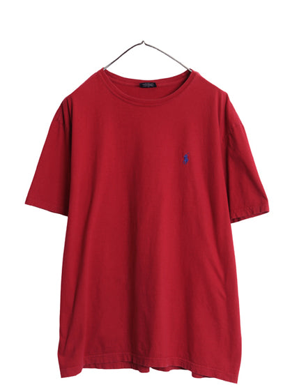 90s ポロ ラルフローレン 半袖 Tシャツ メンズ L 古着 オールド コットン ワンポイント カットソー シンプル トップス クルーネック レッド