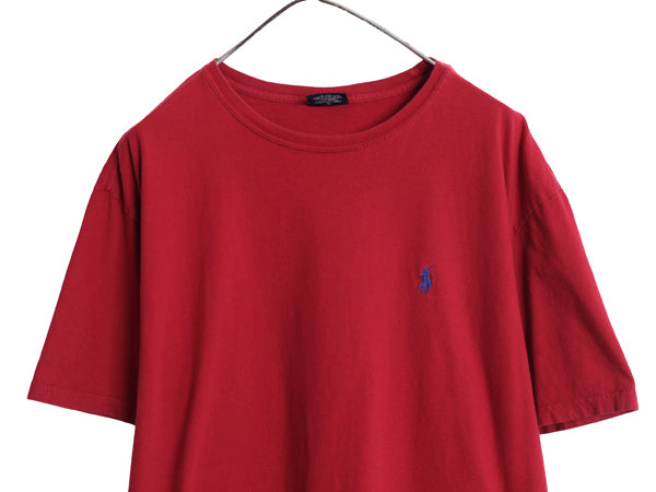 90s ポロ ラルフローレン 半袖 Tシャツ メンズ L 古着 オールド コットン ワンポイント カットソー シンプル トップス クルーネック レッド
