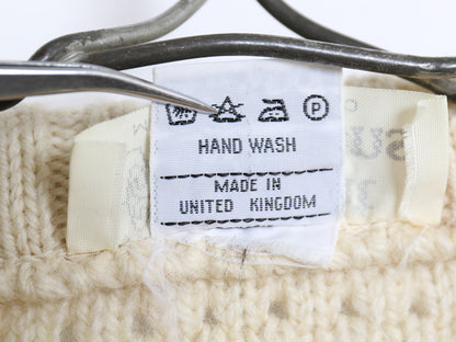 80s イギリス製 Moffat Woollens フィッシャーマン ニット セーター メンズ レディース M ヴィンテージ ウール アラン ケーブル ナチュラル