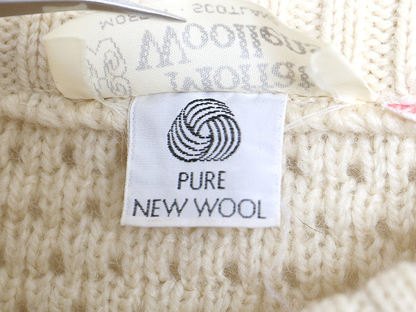 80s イギリス製 Moffat Woollens フィッシャーマン ニット セーター メンズ レディース M ヴィンテージ ウール アラン ケーブル ナチュラル